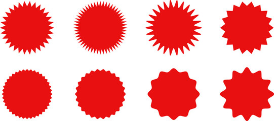 Set of sale sticker, price tag, starburst, sunburst badges, quality mark, sunburst badges, retro stars. Wavy edge. Star burst shape. Promo stickers with star edges. Sale or discount. Vector or PNG .