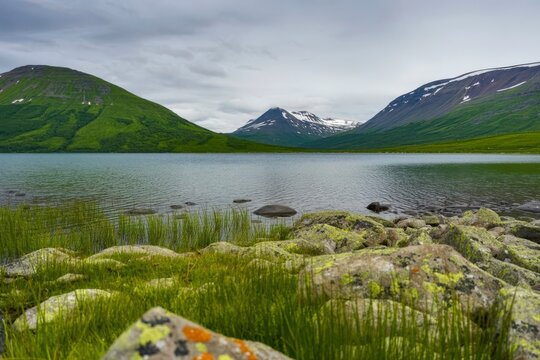 Stony beach by the fjord, Lodingen, Lofoten, Norway