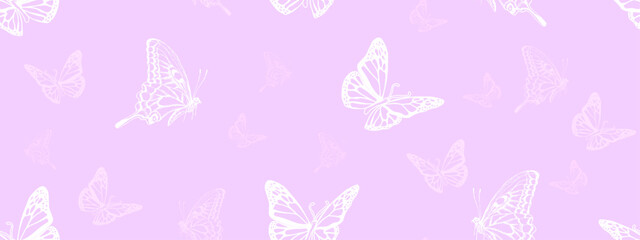 seamless continuous pattern of white and pink flying butterflies on a pink background.ai