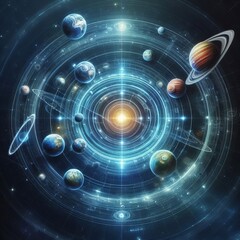 A holographic display of the solar system with spinning planets