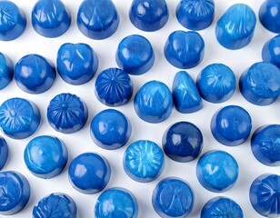 Fototapeta premium Blue chocolate candies arranged on white background