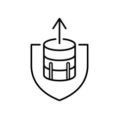 Data Protection Shield: A conceptual minimalist illustration representing a database securely shielded, symbolizing data safety, information security, and digital safeguarding.