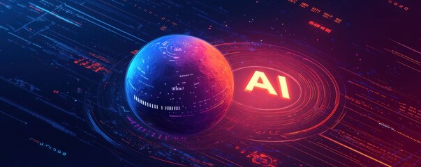Futuristic digital depiction of AI shown alongside a glowing planet