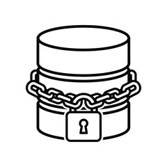 Data Fortress: Secure data server encircled by a chain and padlock, symbolizes strong protection in a minimalist style.