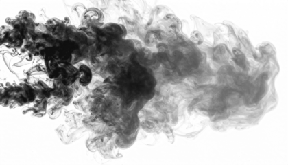 PNG black smoke breaking apart into smoky tendrils, symbolizing fragmentation and transition, ideal for abstract art, dynamic effects, and creative digital designs.