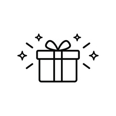 Gift Box with Sparkling Radiance: An illustrated gift box, adorned with a delicate bow and accompanied by radiant sparkles, ready for any special occasion