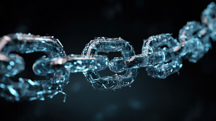 blockchain chain links forming closed loop around stylized AI core blue energy pulses secure technology theme illustration concept scene visual for commercial design use high detail quality stock img
