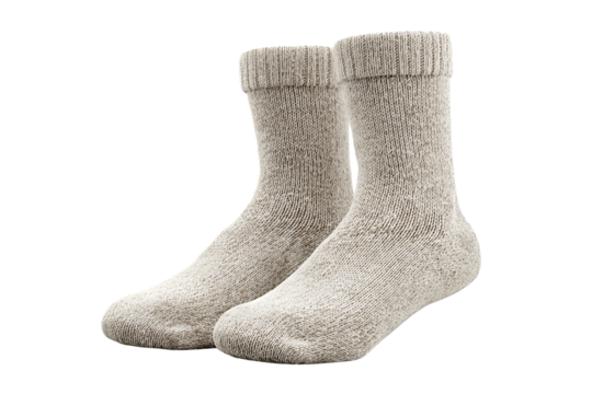 A folded pair of plain crew socks with cuffs neatly aligned, subtle knit texture, isolated on transparent background.
