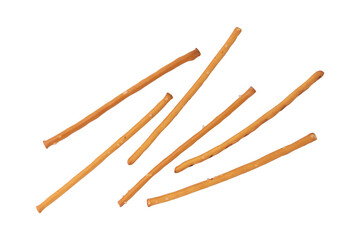 heap of salty cracker pretzel sticks isolated on white background