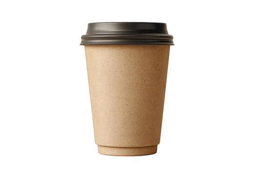 Beige disposable coffee cup with black lid