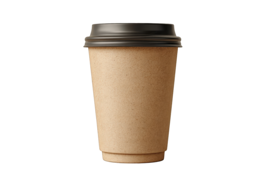 Beige disposable coffee cup with black lid - Powered by Adobe