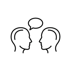 Dialogue in Lines: Depicting a thoughtful exchange, this graphic illustration shows two heads in profile, with a speech bubble, suggesting communication and the sharing of ideas. 