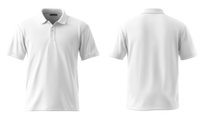 Front and back view of a white polo shirt