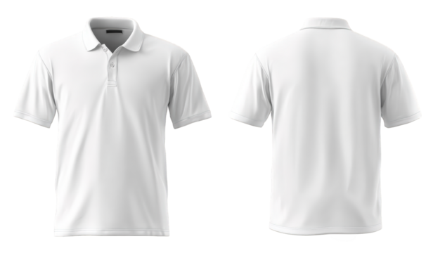 Front and back view of a white polo shirt