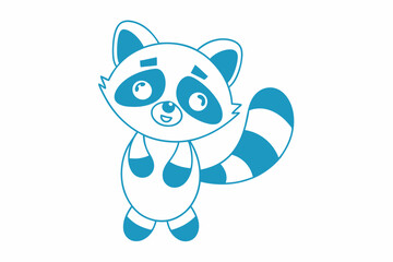 Cute Cartoon Raccoon Isolated On White Background Striped Tail Teal