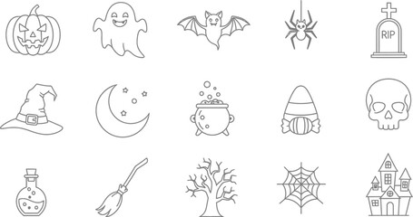 Obraz premium Halloween doodle set with traditional holiday symbols for decoration, celebration and party themes