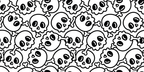 skull bone seamless pattern Halloween spooky ghost vector cartoon crossbones doodle tile background gift wrapping paper repeat wallpaper scarf isolated illustration design