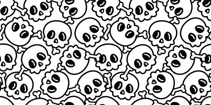 skull bone seamless pattern Halloween spooky ghost vector cartoon crossbones doodle tile background gift wrapping paper repeat wallpaper scarf isolated illustration design