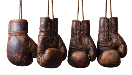 Four vintage boxing gloves hanging (2)