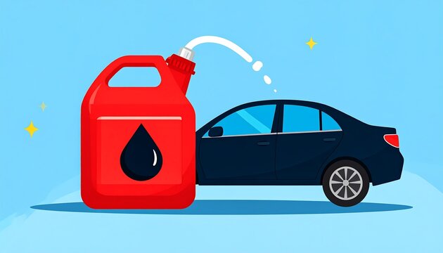 Car refueling with oil can