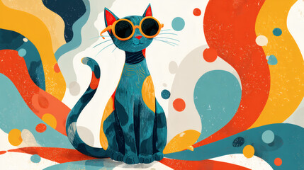 Funny Cartoon Cat with Sunglasses Wallpaper