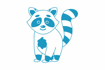 Cheerful Raccoon with Turquoise Outline on White Background