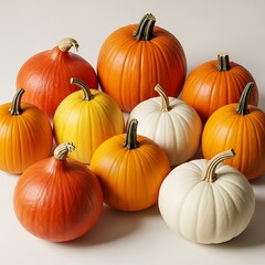 Assorted pumpkins in various colors
