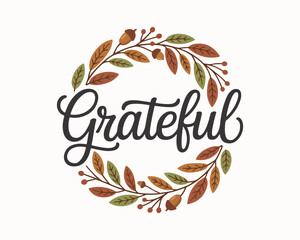 Grateful autumn wreath calligraphy typography © MdMezbahul