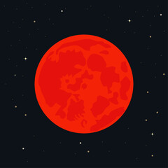 Blood Moon vector illustration of a total lunar eclipse with a glowing red moon and a starry night sky, perfect for astronomy, space, and celestial designs.