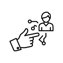 Hand Choosing Person Icon: A stylized icon depicts a hand pointing towards a person, representing selection, decision-making, and choice.