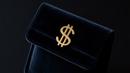 Close-up of a Black Velvet Wallet with Gold Dollar Sign purse money