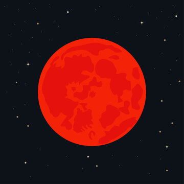 Blood Moon vector illustration of a total lunar eclipse with a glowing red moon and a starry night sky, perfect for astronomy, space, and celestial designs.