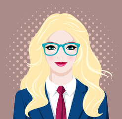 1573_Pretty young girl with long wavy blonde hair wearing glasses and school uniform