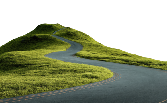 Winding road up a grassy hill