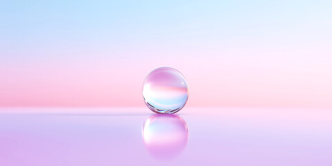 Crystal Sphere on Ocean Horizon with Magical Pastel Sky
