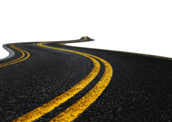 Winding asphalt road against a black background