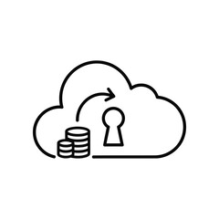 Cloud Security: An icon illustrating secure financial transactions with a lock, coins and cloud shape, symbolizing digital safety and financial protection in cyberspace. 