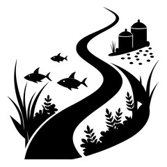 illustration, vector, fish, underwater, digitally generated image, no people, sea, in silhouette, curve, abstract, design element, monochrome, undersea, animal, design, nature, outline, background, bl