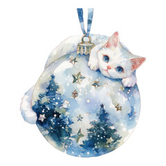 Playful cat ornament winter wonderland digital art festive atmosphere close-up view whimsical concept