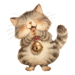 Joyful cat playing with a bell cozy home digital art warm environment close-up whimsical concept