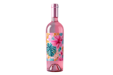 Pink wine bottle with tropical design (1)