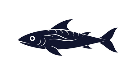 Fototapeta premium Artistic rendering of a dark blue fish silhouette on a white background with stylized details