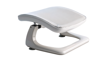 An under-desk ergonomic footrest with curved textured platform, adjustable tilt, and stable base, isolated on transparent background.
