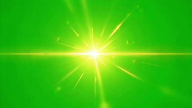 Bright green background with a vibrant yellow starburst light effect radiating outwards.