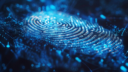 Colorful digital fingerprint pattern showcases intricate lines and circuits, representing modern technology and security in a high-tech environment.generative ai