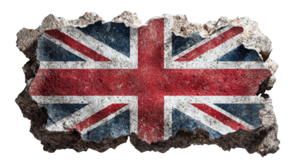 United Kingdom flag embedded in a cracked stone wall
