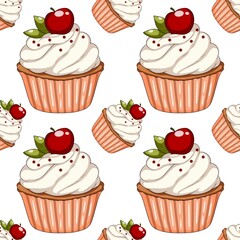 seamless pattern with cupcakes
