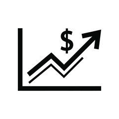Financial Growth Graph: A clear financial growth graph illustrating the upward trajectory of monetary value, marked with dollar signs, symbolizing economic prosperity and investment gain.