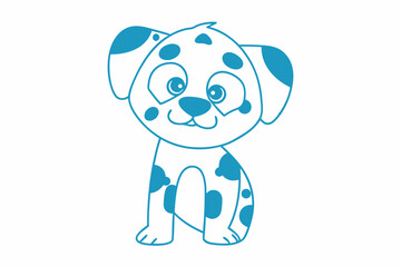 Cartoon Puppy Outline With Blue Spots on White Background Cute Dog Art