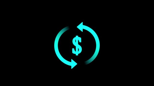 dollar refund icon, currency exchange icon animation. money animated icon, rotation arrow recharge with dollar, 4k video.